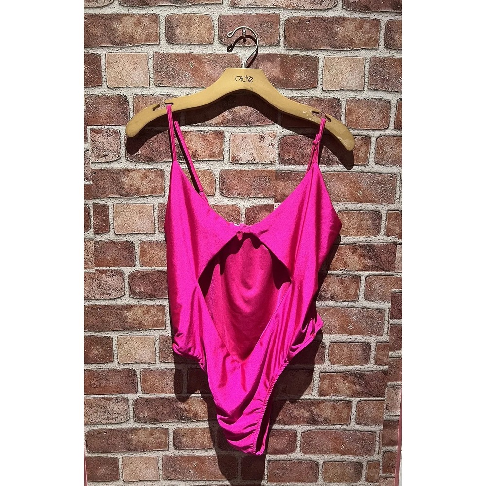 Women's Hot Pink Cut-Out Spaghetti Strap One Piece Cheeky Swimsuit Size M